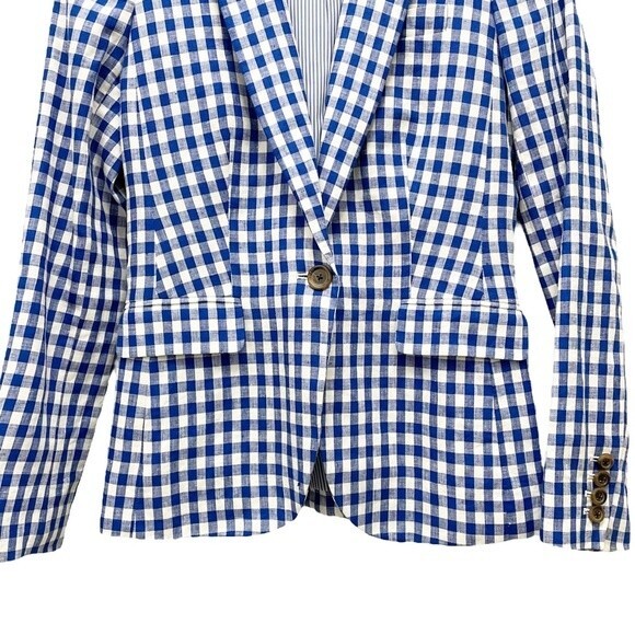 J. Crew Blue Gingham Campbell Linen Blazer Preppy Check Jacket Women’s Size 00 - Picture 5 of 14